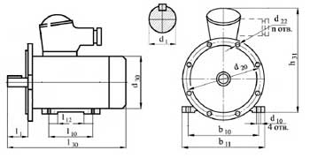 Рис.1. Габаритные и присоединительные размеры электродвигателя АИММ 225М4