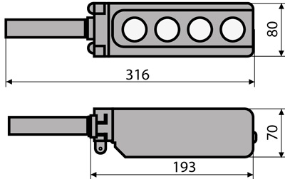 Рис.1. Габаритный чертеж поста кнопочного XAL-B3-2713К